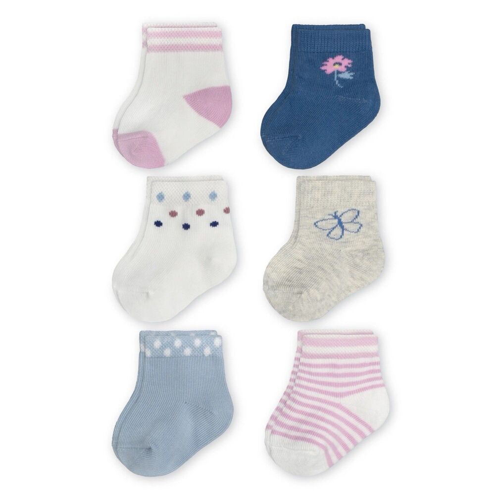 Carter's Newborn Baby Girls 6 pack Floral Crew Cuffed Socks NEW 0-6 Months